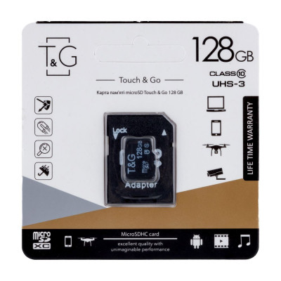 Карта памяти с адаптером T&G Micro SDXC 128gb UHS-3 Class 10 Черный