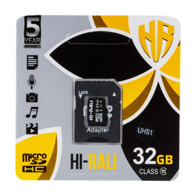 Карта памяти с адаптером Hi-Rali Micro SDHC 32gb UHS-1 Class 10 Черный