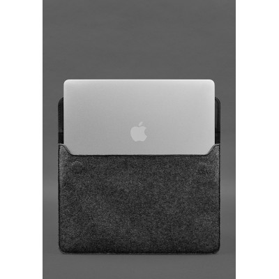 Чехол-конверт с клапаном кожа+фетр для MacBook 13 Черный Crazy Horse BlankNote Чехол-конверт с клапаном кожа+фетр для MacBook 13 Черный Crazy Horse BlankNote