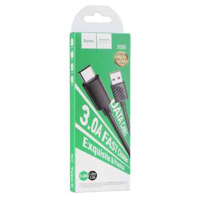 Кабель для зарядки Hoco X88 Gratified передачи данных USB to Type C 3A 1 m Black Кабель для зарядки Hoco X88 Gratified передачи данных USB to Type C 3A 1 m Black