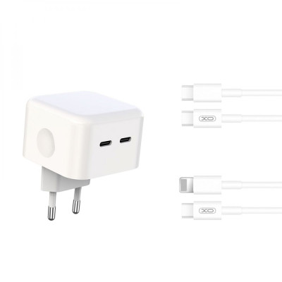 Мережевий зарядний пристрій XO L102 EU Dual PD2.0/3.0 type-C port 35W QC2.0/3.0 Type-C to Lightning White Мережевий зарядний пристрій XO L102 EU Dual PD2.0/3.0 type-C port 35W QC2.0/3.0 Type-C to Lightning White