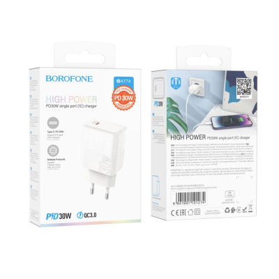 Сетевое зарядное устройство Borofone BA77A Insightful Type-C PD / QC 30W White Сетевое зарядное устройство Borofone BA77A Insightful Type-C PD / QC 30W White