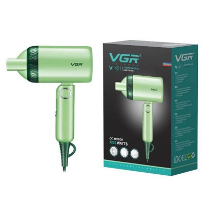 Фен для волос дорожный VGR V-421 складная ручка 1200W Green (3_03519)