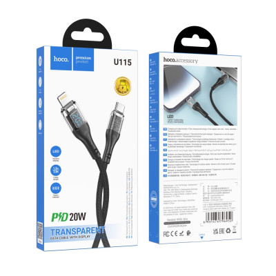 Кабель Hoco U115 Transparent PD20W With Display Type-C to Lightning 1.2 m Black Кабель Hoco U115 Transparent PD20W With Display Type-C to Lightning 1.2 m Black