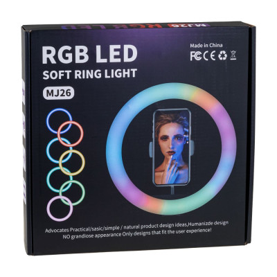 Цветная кольцевая RGB LED лампа MJ26 26см RJB Light 1 крепление,разъем USB Black