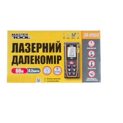 Дальномер лазерный MASTERTOOL до 60 м ± 2 мм/м пам'ять 30 клас лазера I IP54 (30-0960)