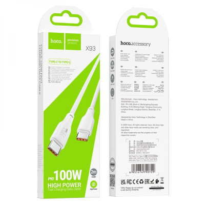 Кабель Hoco X93 Force PD 100W Type-C to Type-C 2m 3A White Кабель Hoco X93 Force PD 100W Type-C to Type-C 2m 3A White