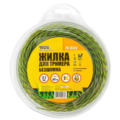 Леска для триммера бесшумная MASTERTOOL SPIRAL SQUARE 2.70 мм 107 м двухцветная (19-0413) Леска для триммера бесшумная MASTERTOOL SPIRAL SQUARE 2.70 мм 107 м двухцветная (19-0413)