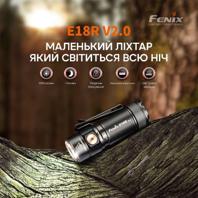 Ліхтар Fenix E18R V2.0 67х22х22 мм Чорний (1047-E18RV20) Ліхтар Fenix E18R V2.0 67х22х22 мм Чорний (1047-E18RV20)