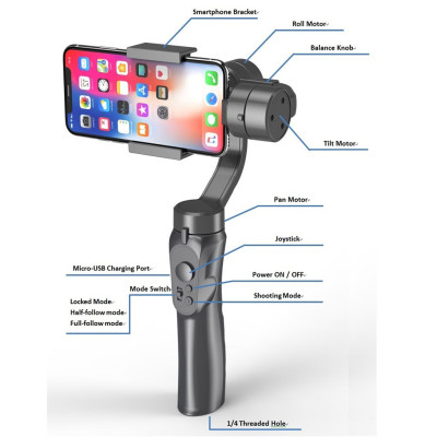 Трехосевой электронный стабилизатор стедикам ручной 3-Axis H4 Handhed Gimbal для телефона (3-Axis H4) Трехосевой электронный стабилизатор стедикам ручной 3-Axis H4 Handhed Gimbal для телефона (3-Axis H4)
