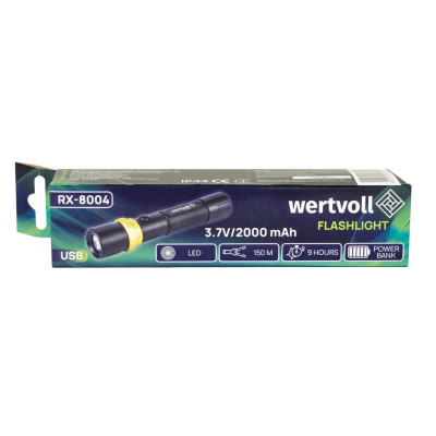 Фонарь WERTVOLL 3 режима LED IP44 Li-ion 2000 mAh/t powerbank (RX-8004)