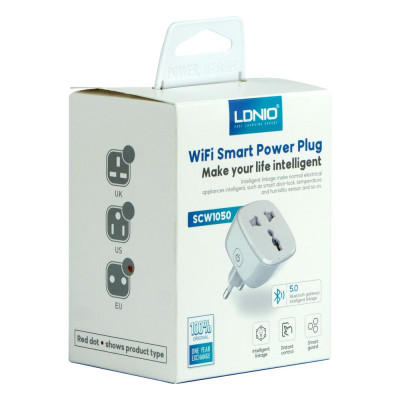 Смарт розетка LDNIO SCW1050 WiFI Smart Power Plug Блютуз v5.0 White Смарт розетка LDNIO SCW1050 WiFI Smart Power Plug Блютуз v5.0 White