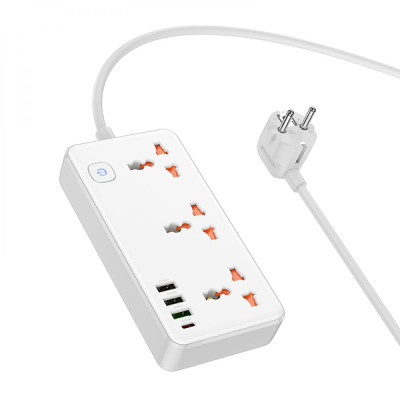 Удлинитель сетевой Hoco AC8A Multifunctional 3USB 1Type-C,PD 18W 3.4A 1.5m White