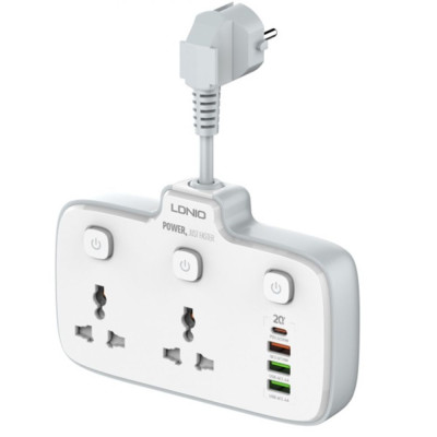 Удлинитель сетевой LDNIO SC2413 Auto-ID 2USB/ 2 Type-C 2.4А QC3.0 / PD20 Вт White