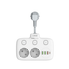 Удлинитель сетевой LDNIO SE2435 Auto-ID QC3.0 Type-C 2 USB 2 розетки 3.4A шнур 0.1 m White