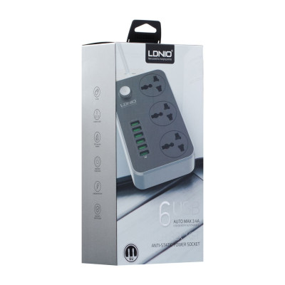 Удлинитель сетевой LDNIO SC3604 на 3 резетки 6USB 3.4A 2 m Black Удлинитель сетевой LDNIO SC3604 на 3 резетки 6USB 3.4A 2 m Black