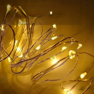 Светодиодная гирлянда нить на батарейках Lampiki Капли росы на 100 Led 10 м Белая теплая Светодиодная гирлянда нить на батарейках Lampiki Капли росы на 100 Led 10 м Белая теплая