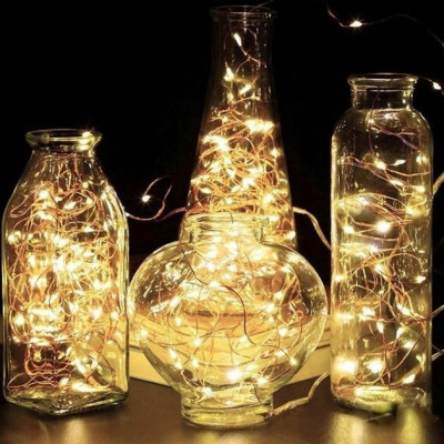Светодиодная гирлянда нить на батарейках Lampiki Капли росы на 100 Led 10 м Белая теплая Светодиодная гирлянда нить на батарейках Lampiki Капли росы на 100 Led 10 м Белая теплая