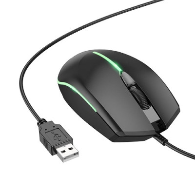 Проводная оптическая USB мышка Borofone BG10 USB 1.5 m 1000DPI Black