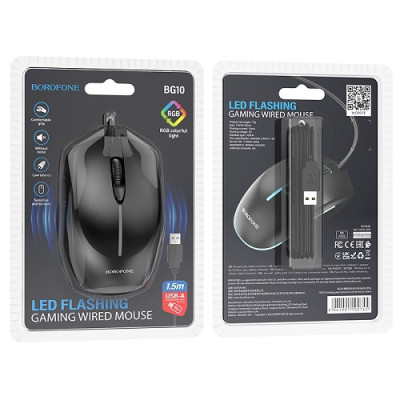 Проводная оптическая USB мышка Borofone BG10 USB 1.5 m 1000DPI Black Проводная оптическая USB мышка Borofone BG10 USB 1.5 m 1000DPI Black