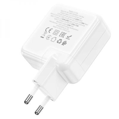 Сетевое зарядное устройство Hoco C115A Header 2 Type-C/ USB PD 65W White Сетевое зарядное устройство Hoco C115A Header 2 Type-C/ USB PD 65W White