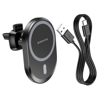 Держатель для смартфона Borofone BH201 Magnetic Wireless 5W / 7.5W / 10W / 15W Black Держатель для смартфона Borofone BH201 Magnetic Wireless 5W / 7.5W / 10W / 15W Black