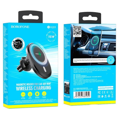 Держатель для смартфона Borofone BH201 Magnetic Wireless 5W / 7.5W / 10W / 15W Black Держатель для смартфона Borofone BH201 Magnetic Wireless 5W / 7.5W / 10W / 15W Black
