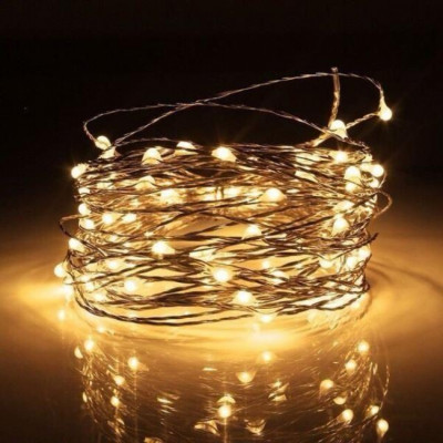 Гірлянда світлодіодна на батарейках No Brand Роса 100 LED 10 м Жовтий (hub_207d2c)