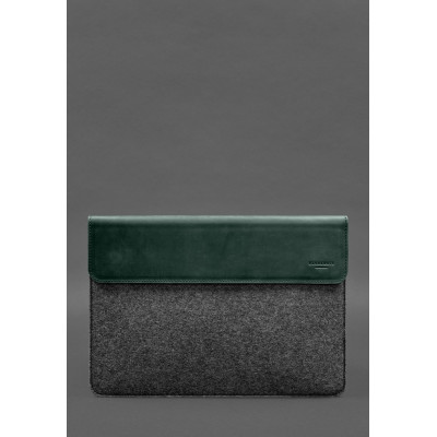 Чехол-конверт с клапаном кожа+фетр для MacBook 14 Зеленый Crazy Horse BlankNote