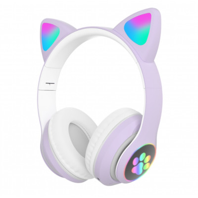 Беспроводные Bluetooth наушники с ушками Cat Ear VZV-23M/ 7805 LED Фиолетовые