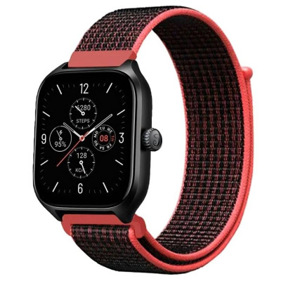 Ремешок нейлоновый на липучке BeWatch Xiaomi Amazfit BIP / GTS / GTR 20 мм Черный с красным (1011339.1UW)