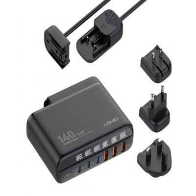 Сетевое зарядное устройство LDNIO A6140C LED 3 x USB 3 x Type-C GaN PD3.0 140W/QC4.0 Черный
