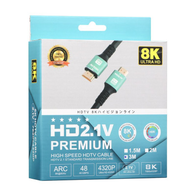 Кабель Wuw HDMI-HDMI Deep Color 2.1V 8K 120Hz/60Hz 120 fps 3 m Черный Кабель Wuw HDMI-HDMI Deep Color 2.1V 8K 120Hz/60Hz 120 fps 3 m Черный