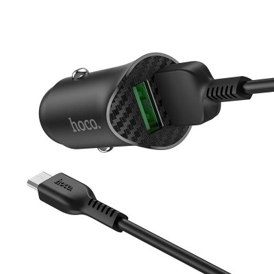 Комлект зарядного устройства от прикуривателя Hoco Z39 Farsighted USB QC3.0 18W QC /FCP /AFC USB/МicroUSB Черный