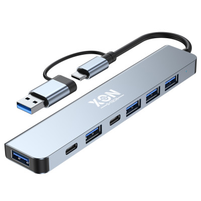 USB-хаб XON SmartHub 7 в 1 2xType-C USB3.0 4xUSB2.0 Сірий (UHUHP071342G 5184)