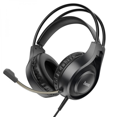 Накладные игровые наушники-гарнитура с микрофоном Hoco W106 Tiger AUX/2xAUX IN OUT 1.8m Black
