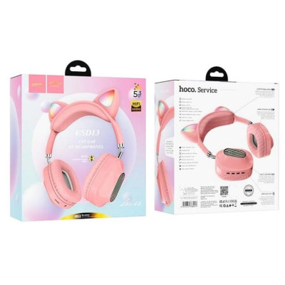 Бездротові навушники Hoco ESD13 Skill cat ear BT5.3 400mAh /7 h Type-C / AUX RGB Pink Бездротові навушники Hoco ESD13 Skill cat ear BT5.3 400mAh /7 h Type-C / AUX RGB Pink