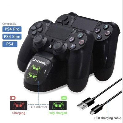 Зарядная док станция Dobe для DualShock 4 PS4 на 2 геймпада с LED подсветкой Черный Зарядная док станция Dobe для DualShock 4 PS4 на 2 геймпада с LED подсветкой Черный