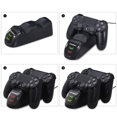 Зарядная док станция Dobe для DualShock 4 PS4 на 2 геймпада с LED подсветкой Черный Зарядная док станция Dobe для DualShock 4 PS4 на 2 геймпада с LED подсветкой Черный