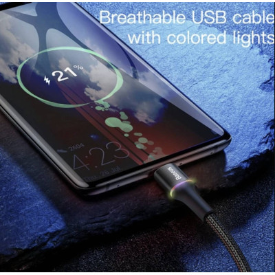 Зарядка USB кабель Bаseus для синхронізації і зарядки Android і інших пристроїв USB Type-C з led підсвічуванням 2 м Чорний Зарядка USB кабель Bаseus для синхронізації і зарядки Android і інших пристроїв USB Type-C з led підсвічуванням 2 м Чорний