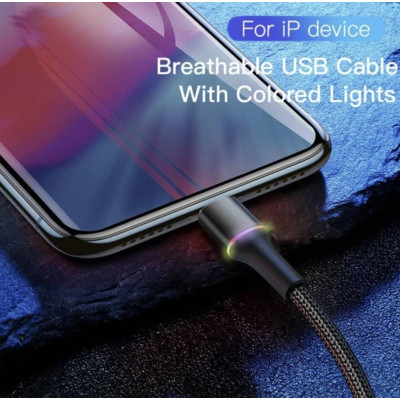 Зарядка USB кабель Bаseus для синхронізації і зарядки iPhone Apple Lightning led підсвічуванням 2 м Чорний Зарядка USB кабель Bаseus для синхронізації і зарядки iPhone Apple Lightning led підсвічуванням 2 м Чорний