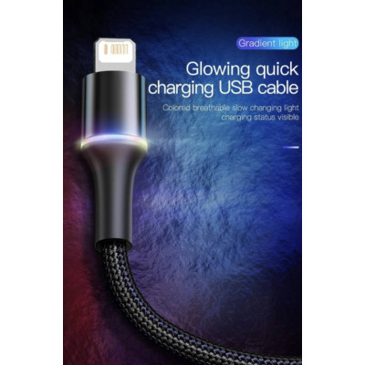 Зарядка USB кабель Bаseus для синхронізації і зарядки iPhone Apple Lightning led підсвічуванням 2 м Чорний Зарядка USB кабель Bаseus для синхронізації і зарядки iPhone Apple Lightning led підсвічуванням 2 м Чорний