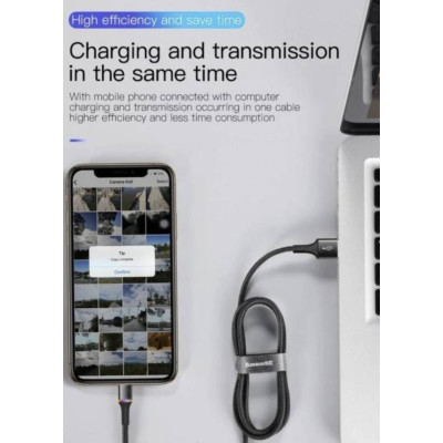 Зарядка USB кабель BASEUS для синхронізації і зарядки iPhone Apple Lightning з led підсвічуванням 50 см Чорний