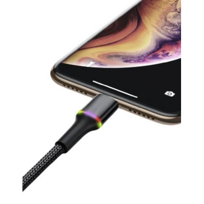Зарядка USB кабель BASEUS для синхронізації і зарядки iPhone Apple Lightning з led підсвічуванням 50 см Чорний
