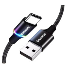 Зарядка USB кабель BASEUS для синхронізації і зарядки Android і інших пристроїв USB Type-C з led підсвічуванням 50 см Чорний