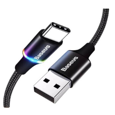 Зарядка USB кабель BASEUS для синхронізації і зарядки Android і інших пристроїв USB Type-C з led підсвічуванням 50 см Чорний