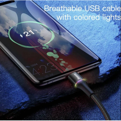 Зарядка USB кабель BASEUS для синхронізації і зарядки Android і інших пристроїв USB Type-C з led підсвічуванням 50 см Чорний