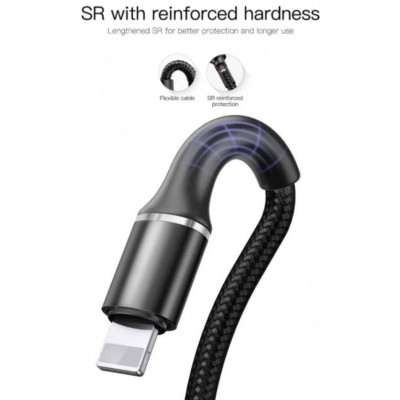 Зарядка USB кабель BASEUS для синхронізації і зарядки iPhone Apple Lightning з led підсвічуванням 25 см Чорний