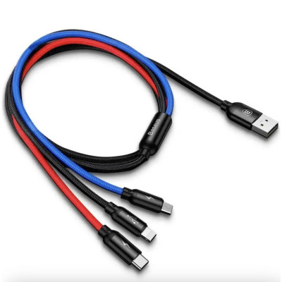 Універсальний USB кабель BASEUS 3 in 1 для заряджання пристроїв USB Type-C Micro USB Lightning 1.2 м Чорний