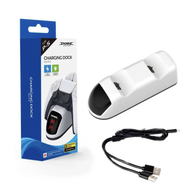 Зарядка для джойстика PS5 Dobe Док Станция для PlayStation 5 PS5 DualSense на 2 геймпада с LED подсветкой Белый
